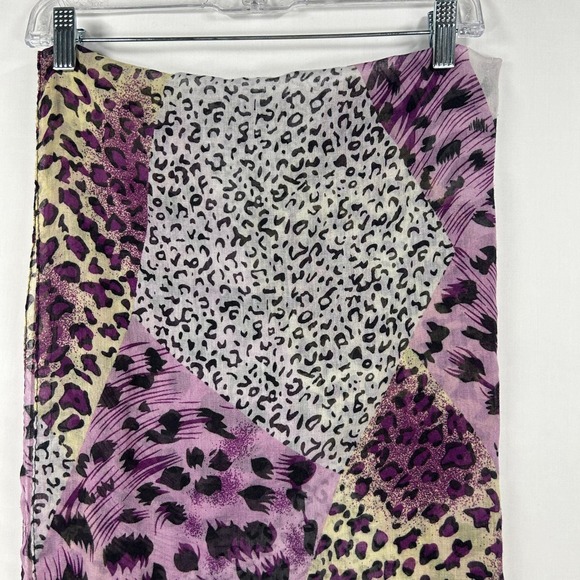 Accessories - Purple Animal Print Lightweight Long Scarf Patchwork Leopard Cheetah Zebra